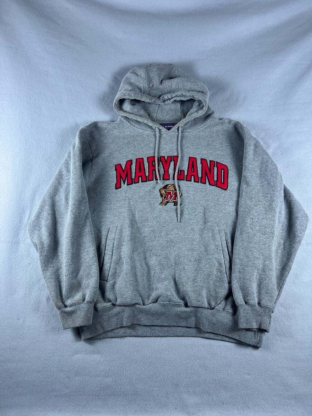 Maryland Terrapins Hoodie Mens L Gray Spellout Champs NCAA Collegiate Sweatshirt